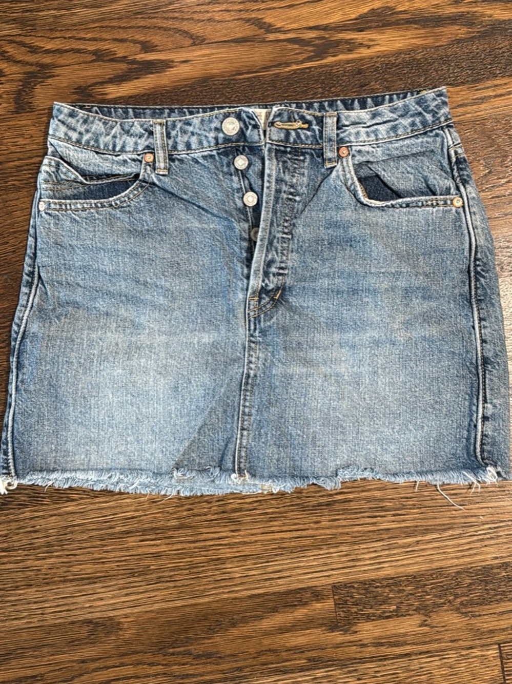 We The Free Light Blue Denim Mini Skirt with Button Front